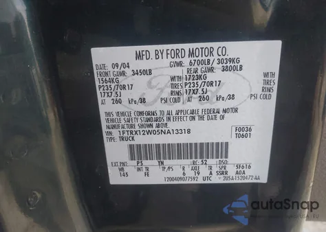 2005 Ford F-150 Stx/Xl/Xlt from USA, damaged, VIN 1FTRX12W05NA13318